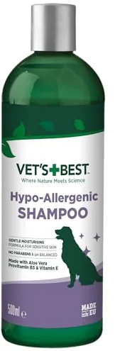 Vet's Best Champú HIPO-Alergénico para Perros con Piel Sensible, Alivia el Malestar de la Piel Seca, Picazón, Limpia, Hidrata y Condiciona la Piel y el Pelaje, 500ml