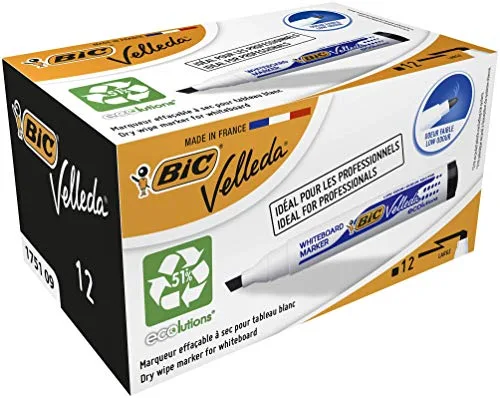 BIC Velleda 1751 ECOlutions rotuladores de Pizarra punta media - Negro, Caja de 12 unidades
