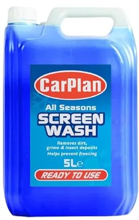 CarPlan Líquido Limpiaparabrisas Multiestacional 5L | Listo para Usar | Limpia Insectos, Suciedad y Grasa | Anticongelante hasta -4 °C | Para el Sistema de Limpia Parabrisas del Coche