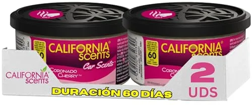 California Scents Pack de 2 - Ambientador de Coche con Fragancia, Olor y Esencias a Coronado Cherry, Olor Piruleta de Cereza (Ambientador en Lata 42 gramos)
