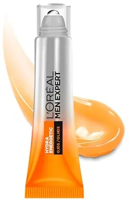L'Oréal Men Expert Hydra Energetic Roll-On para ojos, con vitamina C*, Fórmula antifatiga que reduce la apariencia de bolsas y ojeras, [10ml]