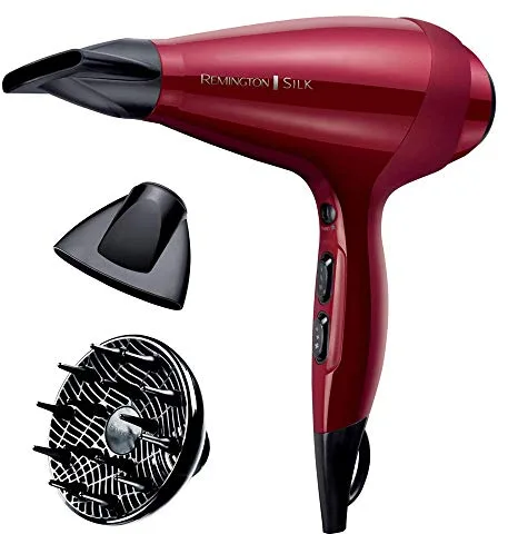 Remington Secador de Pelo Profesional Silk, Rejilla de Cerámica Sedosa, Iónico, Cabello Sin Encrespamiento, 2400 W, Motor AC, Difusor y Concentrador, 6 Temperaturas, 2 Velocidades, AC9096