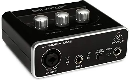 Behringer UM2 - Interfaz de audio USB 2x2 Audiophile con preamplificador de micrófono Xenyx, Color negro