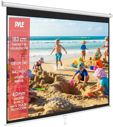 Pyle Pantalla proyector, 72”, Ajustable, Auto Bloqueo, Retractil hacia Abajo, con Borde Negro