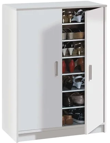 Habitdesign Mueble Zapatero Dos Puertas, Mueble Auxiliar, Modelo Basic Wide, Acabado en Blanco, Medidas: 75 cm (Ancho) x 101 cm (Alto) x 36 cm (Fondo)