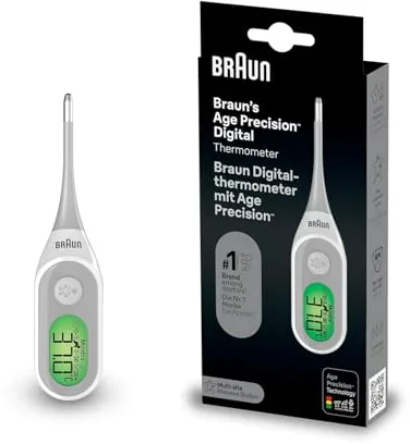 Braun Age Precision Termómetro digital, Varilla digital para usar en múltiples sitios, Vía oral, rectal o axilar, Apto para bebés y niños pequeños, La marca #1 entre los médicos(1), PRT2000