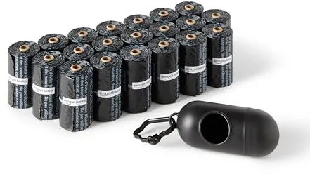 Amazon Basics Bolsas de basura para perros con dispensador y clip para correa, Sin fragancia, 300 bolsas (20 paquetes de 15 bolsa)