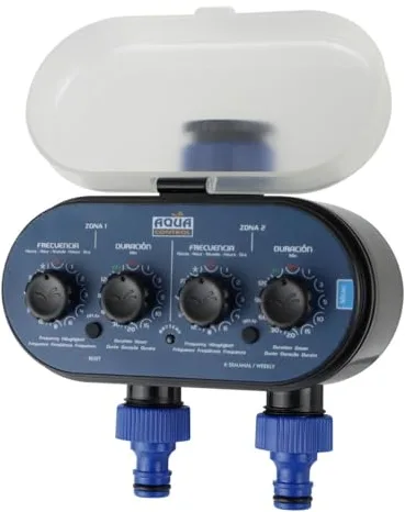 Aqua Control C4011 - Programador de Riego para Jardín - para Todo Tipo de Grifos - con 2 Salidas Independientes, Negro, Azul