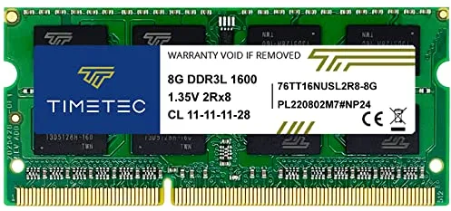 Timetec 8GB DDR3L 1600MHz PC3L-12800 No ECC Sin búfer 1.35V/1.5V CL11 2Rx8 Dual Rank 204 Pin SODIMM Notebook PC Memoria RAM módulo (8GB)