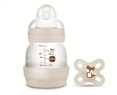 MAM Set Recién Nacido de Biberón Anticólicos, Biberón de 130ml, con Tetina 0 Flujo Extra Lento, Autoesterilizable y Fácil de Limpiar, MAM Easy Start Anti-Colic y Chupete de Silicona 0-2 meses
