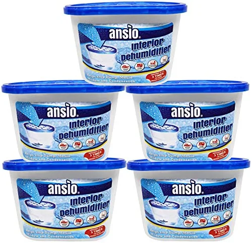 ANSIO Deshumidificador, blanco,Eliminador de condensación absorbentes para humedad (Paquete de 5 botes)