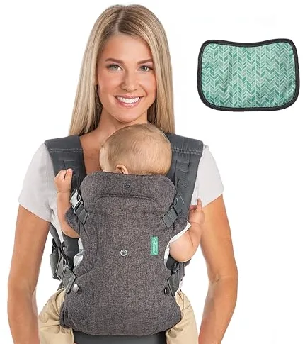 Infantino Mochila Portabebé Flip Advanced 4-en-1 con Babero, Ergonómica, Convertible, Adaptable a lo Largo de los Años, para Recién Nacidos y Bebés Mayores de 3,6-14,5 kg, Gris
