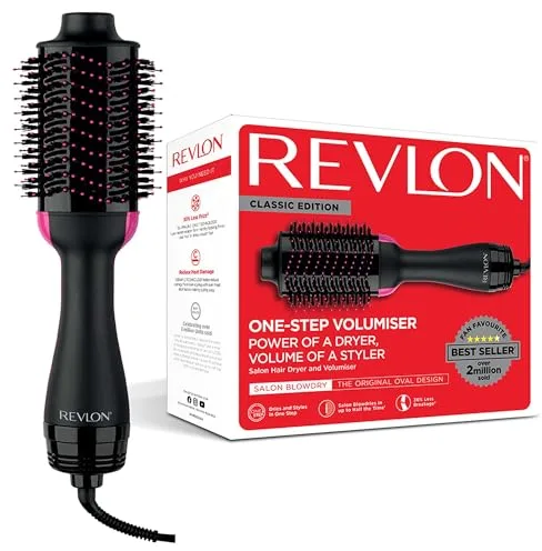 REVLON Salon One-Step - Secador y volumizador (3 posiciones de calor y 2 velocidades, revesimiento ceramico, mango ergonomico), negro y rosa, Original