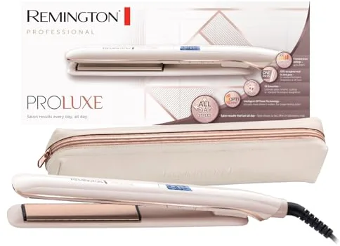 Remington Plancha Pelo 150 °C-230 °C, calentamiento rápido PROluxe tecnología OPTIheat, revestimiento de cerámica, alisa o riza en una pasada, apagado automático, pantalla LCD S9100
