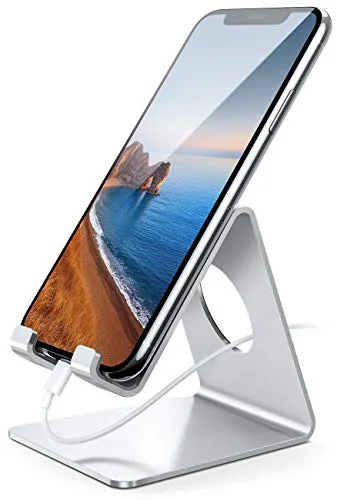 Lamicall Soporte Móvil, Soporte Teléfono - Dock Base para Teléfono para iPhone 17 Pro MAX Air, 16 15 14 13 12 11 Pro MAX Plus Mini, XS XR X 8 7 6, Samsung S10 S9, Huawei, Otras Smartphones - Plata