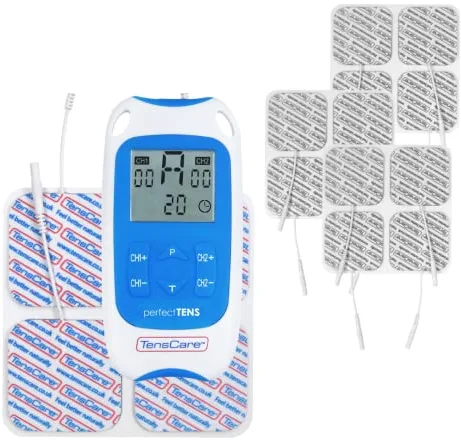TensCare Perfect Tens+ 12 electrodos – Electroestimulador para Alivio del dolor. 2 Canales, con programas Clínicamente Comprobados para aliviar el dolor de espalda, Artritis y Lumbalgia