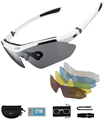 ROCKBROS Gafas de Sol Polarizadas con 5 Lentes Intercambiables para Ciclismo Bicicleta Running Deportes Protección UV 400 Anti Viento para Hombre y Mujer