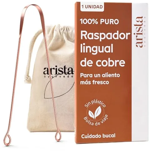Arista Raspador lengua Pack de 1, Limpiador de lengua bucal contra el mal aliento, Raspador lengua cobre Ayurveda, Limpiador lengua adultos, Limpiador lingual