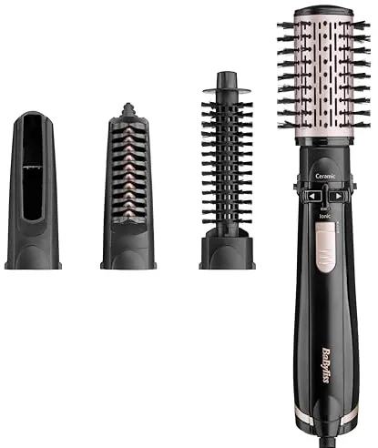 BaByliss Secador, Alisador y Styler - Cepillo rotatorio de aire, Styler iónico con 4 accesorios, Cepillo Voluminizador, Cepillo Secador de pelo, Negro, AS200E