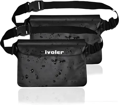 ivoler [2 Unidades Riñonera Impermeable Universal con Correa de Cintura, Bolsa Estanca para Playa, Floating, Rafting, Kayak, Senderismo, Pesca, Escalada, Camping, etc. (Negro)