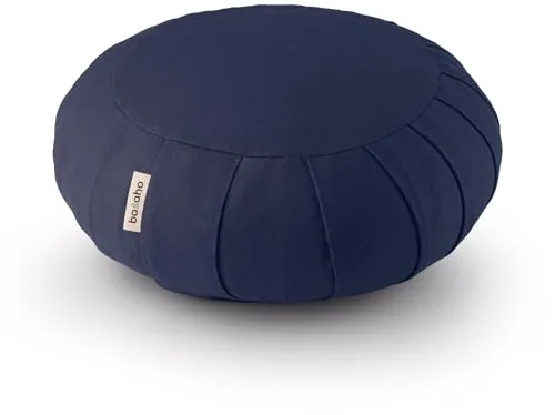 basaho CLASSIC Zafu Cojín de Meditación | Algodón Orgánico | Cáscara de Trigo Sarraceno | Funda Extraíble Lavable (Azul Medianoche)