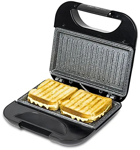 Cecotec Sandwichera con Revestimiento Antiadherente Rock’nToast Square. 750 W, Revestimiento de Piedra, Capacidad para 2 Sándwiches y Superficie Grill, Asa Tacto Frío, Recogecables