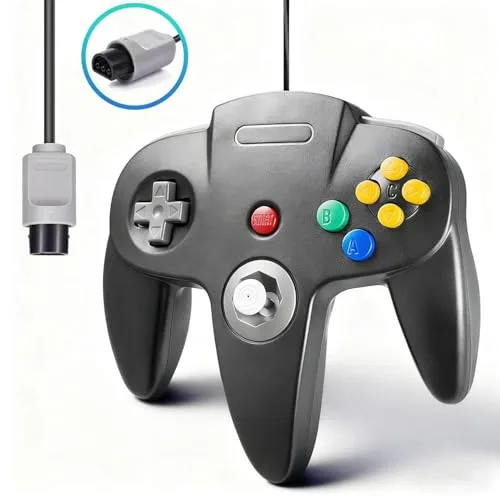 miadore Mando clásico N64, mando retro con cable joystick compatible con consola N64 (negro)