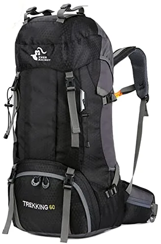 Bseash Mochila de senderismo ligera impermeable de 60L con cubierta de lluvia, mochila deportiva al aire libre para escalada acampar y turismo (negro)