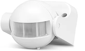 Garza - Detector de movimiento por infrarrojos orientable para interior y exterior, Protección IP44, Tiempo y luminosidad regulables, Ángulo detección 180º, Blanco