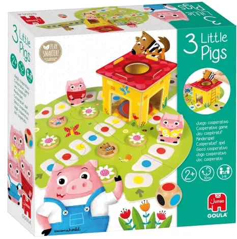 Goula Los 3 Cerditos: Juego de Mesa Educativo Preescolar para Niños a Partir de 2 Años, Juego Infantil de 1 a 4 Jugadores con Piezas de Madera y Tablero Puzle - Juguetes Niños 2 Años