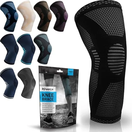 POWERLIX rodillera para mujeres y hombres, rodillera de compresión para artritis, dolor articular, lesión de ligamentos, desgarro de menisco, tendinitis, correr, sentadillas, deportes, Negro, L