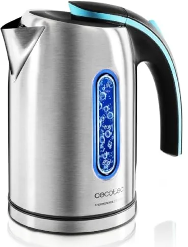 Cecotec Hervidor de Agua Eléctrico ThermoSense 270 Steel. 1,7 litros, Libre de BPA, 2200 W de Potencia, Base 360º, Filtro Antical Desmontable, Doble Sistema de Seguridad, Acero Inoxidable