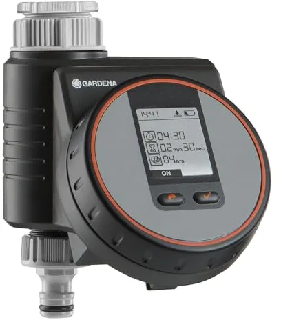 Gardena Programador de riego Flex riego automático y en Poco Tiempo para la terraza y el balcón, Fácil manejo, Función Water Now, Color Negro/Gris/Naranja