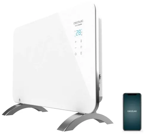 Cecotec Radiador Eléctrico Bajo Consumo Ready Warm 6650 Crystal Connection. Wifi, 1000 W, Termostato Regulable, Temporizador, Soporte de pie, Protección sobrecalentamiento, Blanco