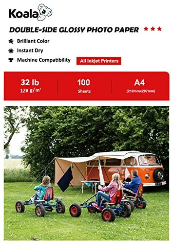 KOALA - Papel fotográfico de doble cara brillante para impresora de inyección de tinta, A4, 120 g/m², 100 hojas. Adecuado para la impresión de fotos, folletos, certificados, folletos, folletos,