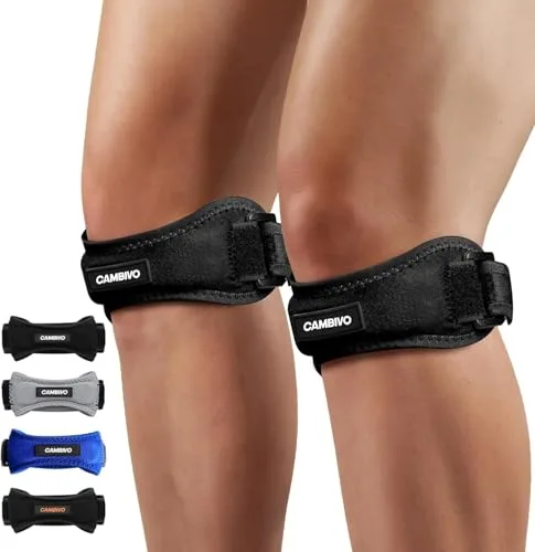 CAMBIVO Rodillera Adjustable x2, Cinta Rotuliana, Rodilleras Menisco y Ligamento con Correa para Tendón Rotuliano, Correr, Saltar, Gym, Alivio de la Tendinitis, Estabilización de la Articulación