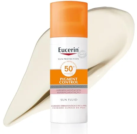 Eucerin Sun Face Pigment Control Fluid FPS 50+ (50 ml), crema facial solar FPS 50+ con filtros UVA/UVB, protección solar antimanchas y antipigmentación, crema de sol para todo tipo de pieles