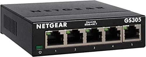 NETGEAR Switch Ethernet Gigabit de 5 puertos (GS305) | Switch no gestionable | Plug and Play | Funcionamiento silencioso | Montaje en sobremesa o pared