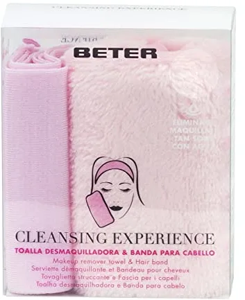 Beter – Toalla facial desmaquillante reutilizable, con turbante para cabello, elimina el maquillaje solo con agua, color rosa,ideal para llevar de viaje