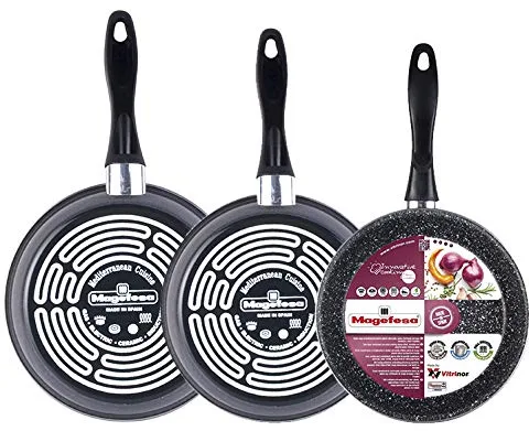 Magefesa K2 Gransasso set de 3 sartenes 24/26/28cm. Exterior gris, antiadherente bicapa efecto piedra, aptas para todo tipo de cocinas, especial inducción. Hasta 50% de ahorro energético.