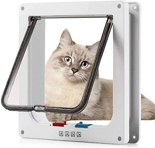 Sailnovo Puerta para Gato con Cierre magnético de 4 vías, Puerta para Mascotas para Gatos y Perros pequeños, Puerta para Gatos con túnel (Blanco, XL)