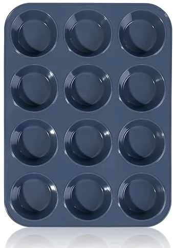 SUPER KITCHEN Grande Molde de Silicona para 12 Magdalenas, Bandejas para Hornear Muffin con Recubrimiento Antiadherente para Muffins, Cupcake, Brownie, Pudín 33 x 25x 3 cm (Gris)