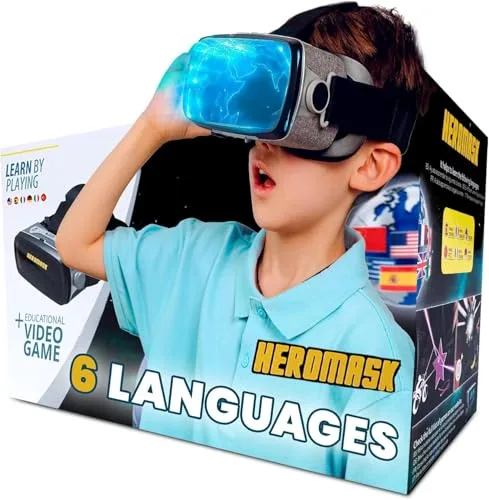 Heromask Idiomas: Gafas Virtuales + Juegos (5-12 años) ― Regalo Que motiva a Aprender inglés, Chino y Otros Idiomas Mientras Juega a Videojuegos de Realidad Virtual