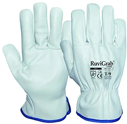 RuviGrab - Guante de Trabajo Piel de Flor de Vacuno Natural | Guantes de cuero para Jardinería, Obra | Talla 10