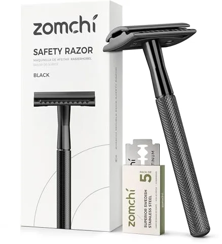 ZOMCHI Maquinilla de Afeitar de Seguridad para Hombre con 5 Hojas, de Una Sola Hoja, de Metal, Cero Residuos,Negro