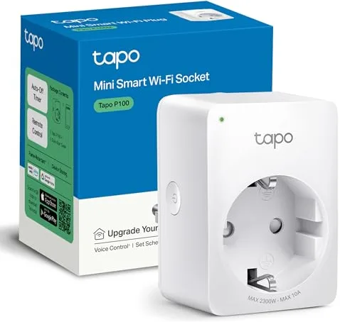 TP-Link TAPO P100 - Wi-Fi Mini Smart Plug, ideal para agendar ligar/desligar y economizar energía, compatible con Alexa y Google Home, cor branca