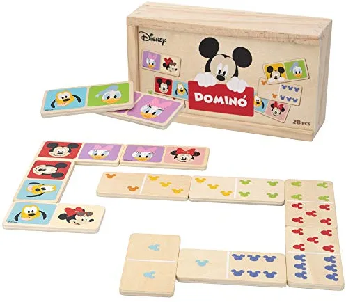 WOOMAX - Domino Madera Infantil, Juego de Mesa para niños 2 3 4 años, de Memoria, educativos, estimulación cognitiva Domino Mickey