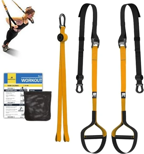 RHINOSPORT Juego de Entrenamiento de suspensión con Anclaje para Puerta Ajustable para Gimnasia en casa Adecuado naranja