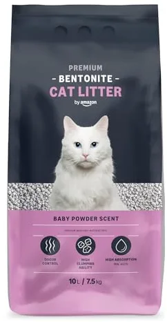 by Amazon Arenero Prémium de Bentonita con Aroma a Talco para Gatos, 10L (Paquete de 1) (Anteriormente Marca Lifelong, Mismo Producto)