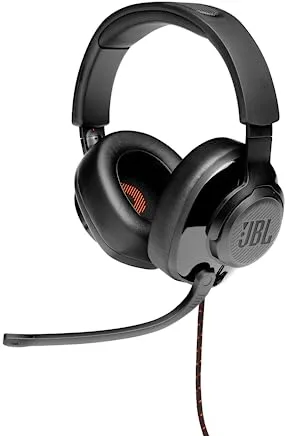 JBL Quantum 200 Auriculares para gamers con sonido QuantumSOUND y micrófono, con un diseño llamativo, compatible con múltiples plataformas, en negro